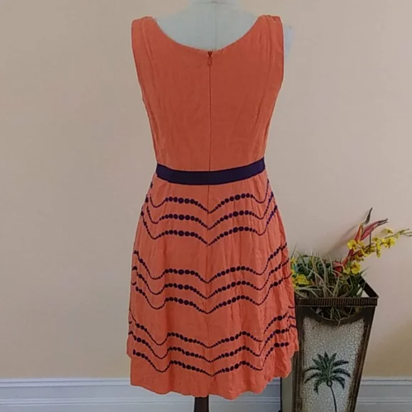 Boden Orange Sleeveless Patterned Fit-and-Flare Dress - Picture 2 of 7